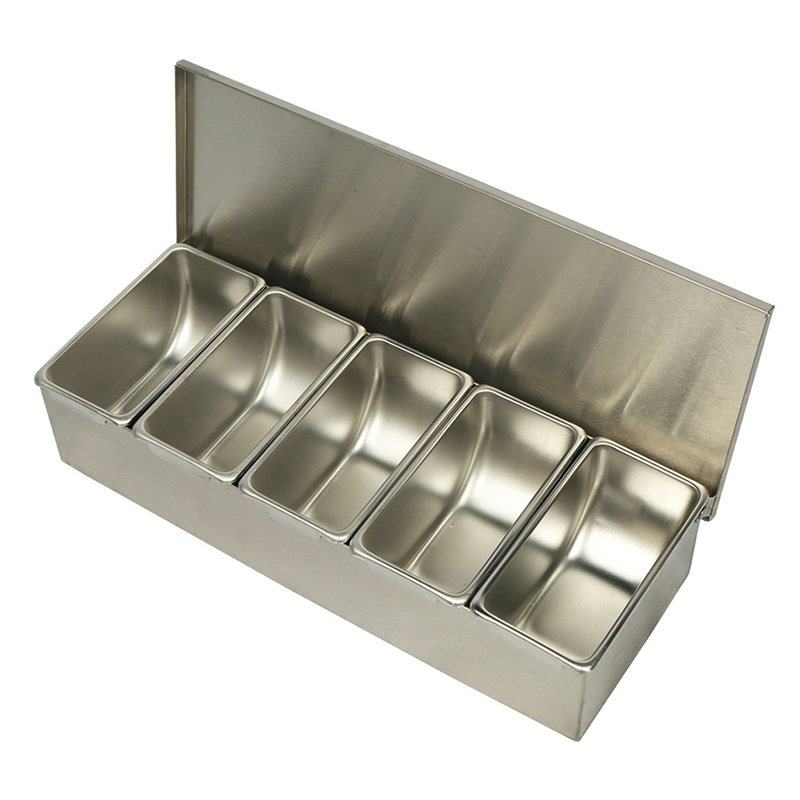 Commercial Hotel Stainless Steel Metal Condiment Caddy Set with 6 Divider