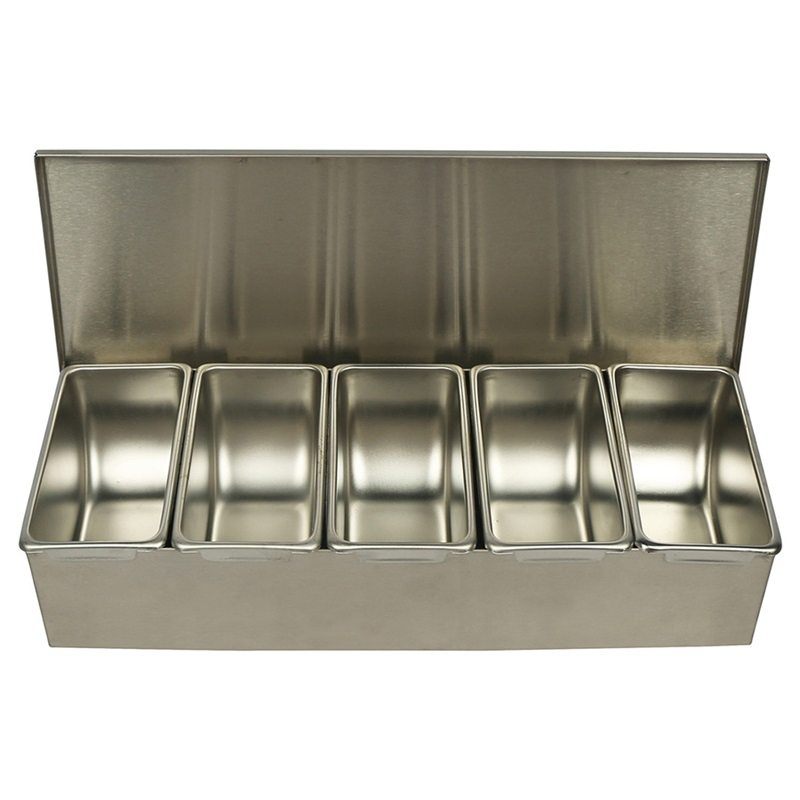 Hot Commercial Kitchen Metal Caddy Condiment Container Set with 5 Divider