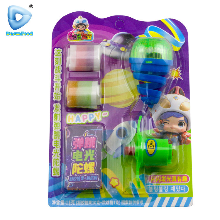 Hot-Selling Plastic Flash Gyro Toys with Roll Soft Candy and Popping Candy