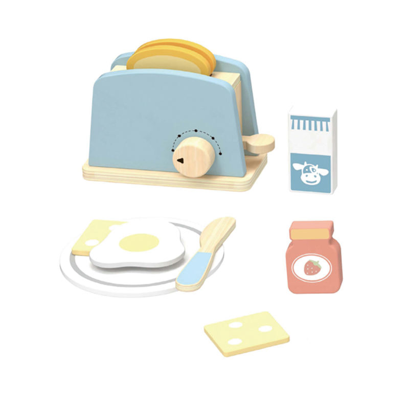 Wooden Mini Breakfast Toaster Set Pretend Play Simulation Kitchen Food Set Role Play Toys for Kids