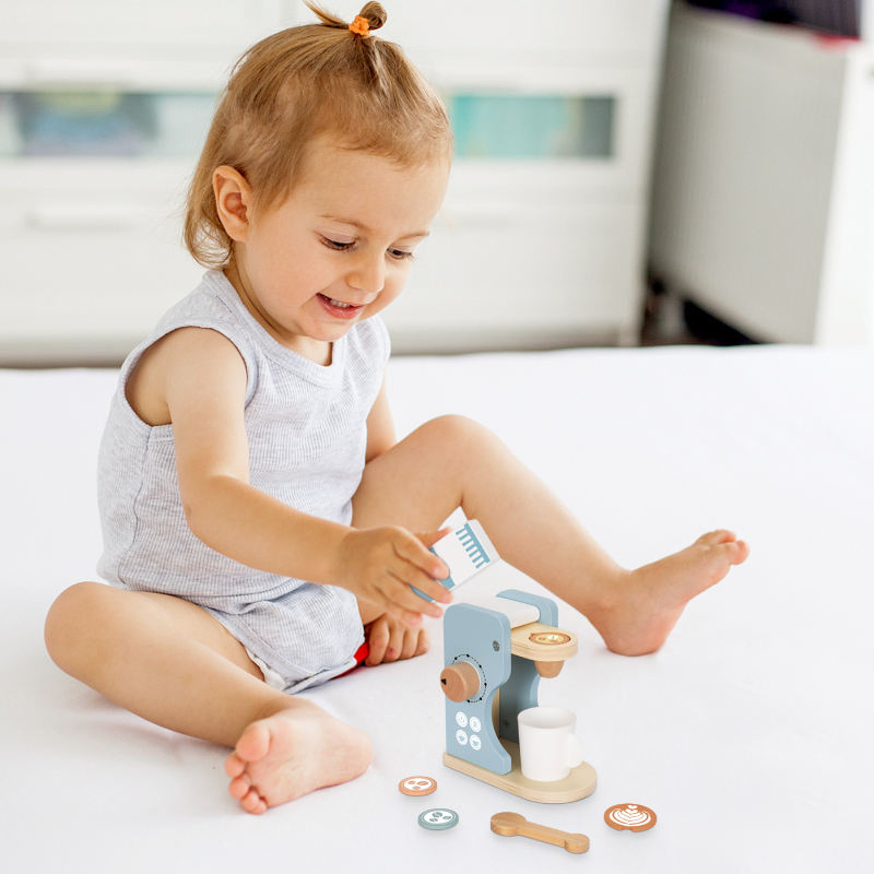 Wooden Coffee Machine Set Children Pretend Play Breakfast Make Stimulation Kitchen Food Toy for Kids