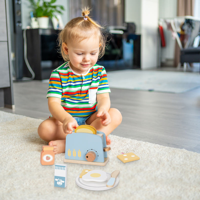 Wooden Mini Breakfast Toaster Set Pretend Play Simulation Kitchen Food Set Role Play Toys for Kids