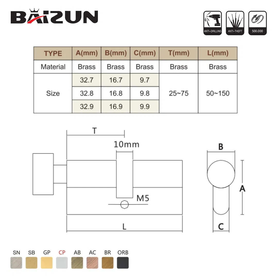 Single Open Brass Door Lock Cylinder with 3 Open Molded Keys