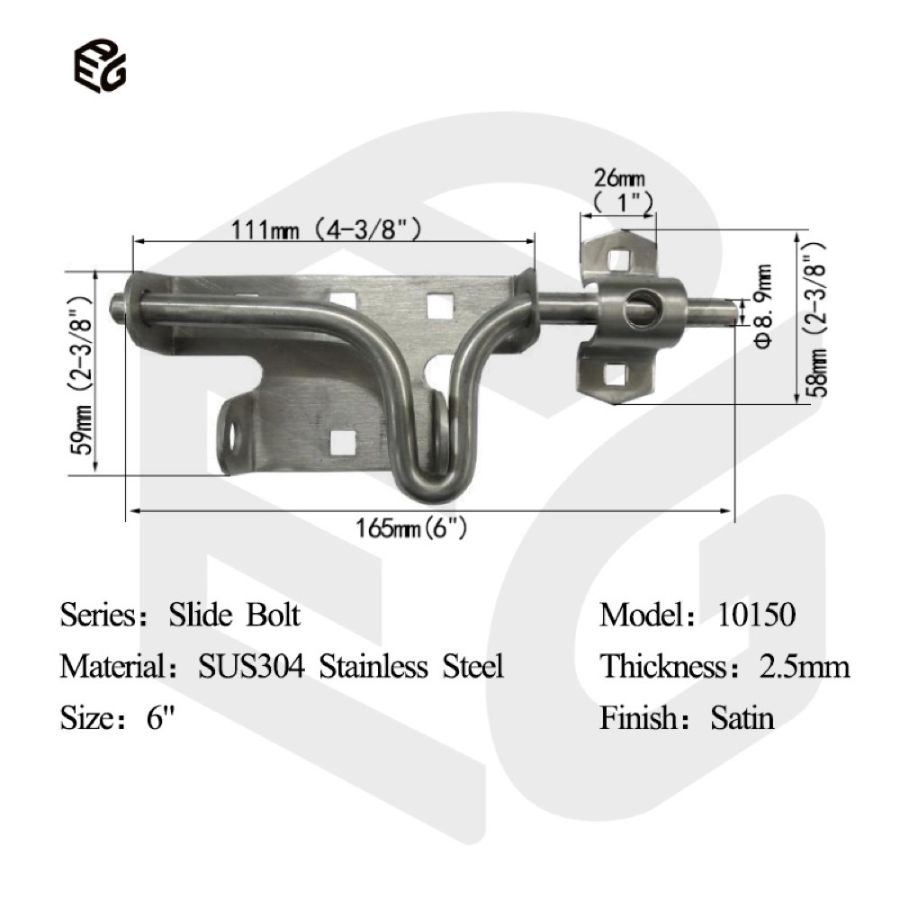 Manufacturer Price Slide Bolt** - 6" 2.5mm SUS304 Satin Finish Security Lock Door Bolt