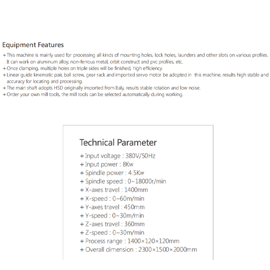 Aluminum Window and Door CNC Lock Hole Milling and Drilling Machine