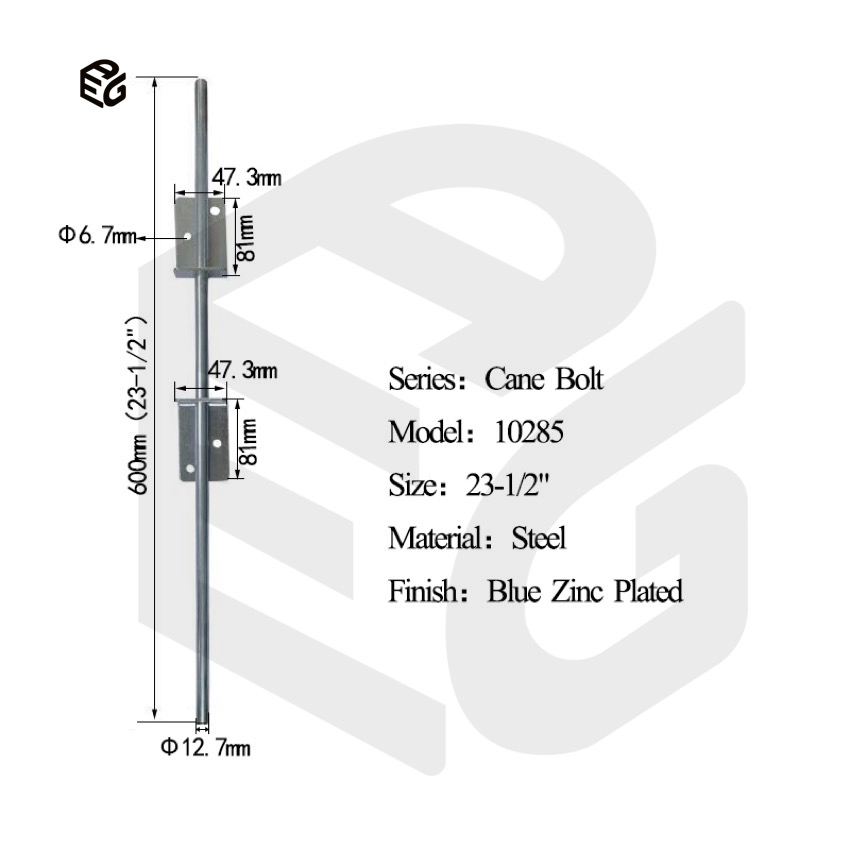 Heavy Duty Steel Cane Bolt for Sliding Doors &amp; Windows, 18" Blue Zinc Plated Security Bolt