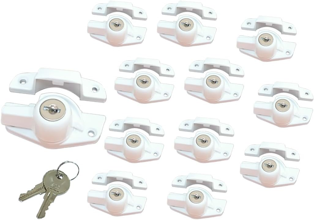 Sash Lock W/Face-Mount Keeper, 2-1/16 in. Hole Center Spacing, for Vertical Sliding Windows, Diecast Zinc, Window Sash Loch