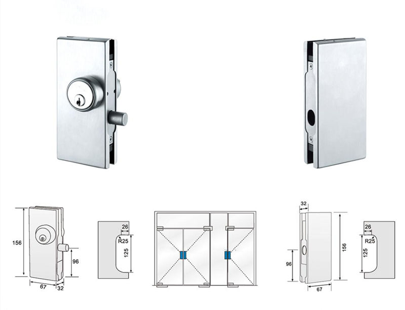 Heavy Duty Stainless Steel Frameless Glass Door Patch Fitting Cylinder Latch Fat Center Lock Keeper