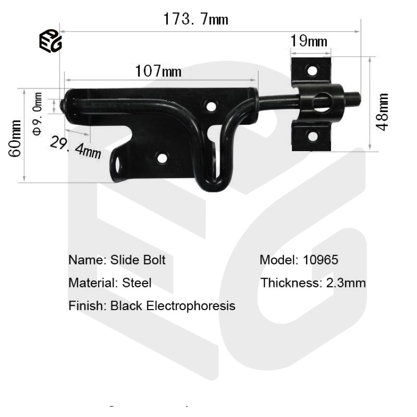 6" Slide Bolt Latch for Doors &amp; Windows, Black Powder Coated Steel Locking Mechanism
