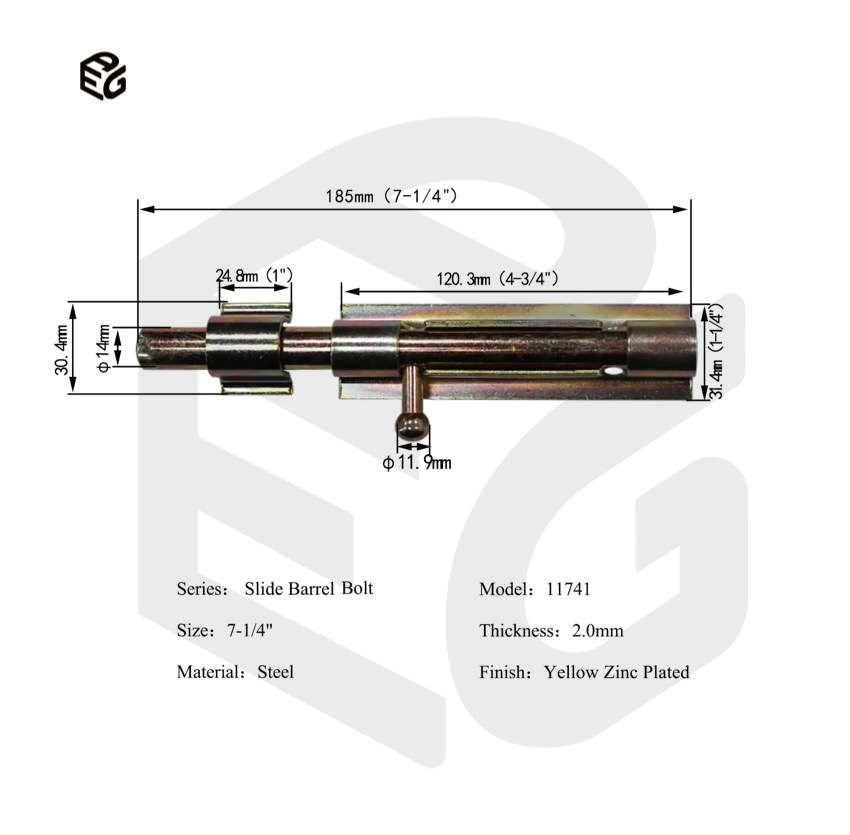4" Yellow Zinc Barrel Bolt for Cabinet Doors &amp; Window Guards, 2.0mm Steel Rust-Proof Security Bolt