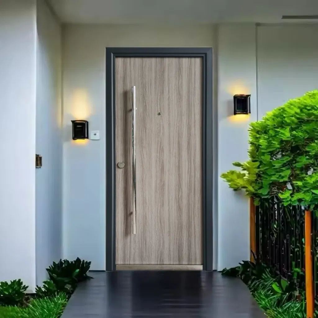 Popular Design Security Exterior Interior Steel Door with Handle for Home