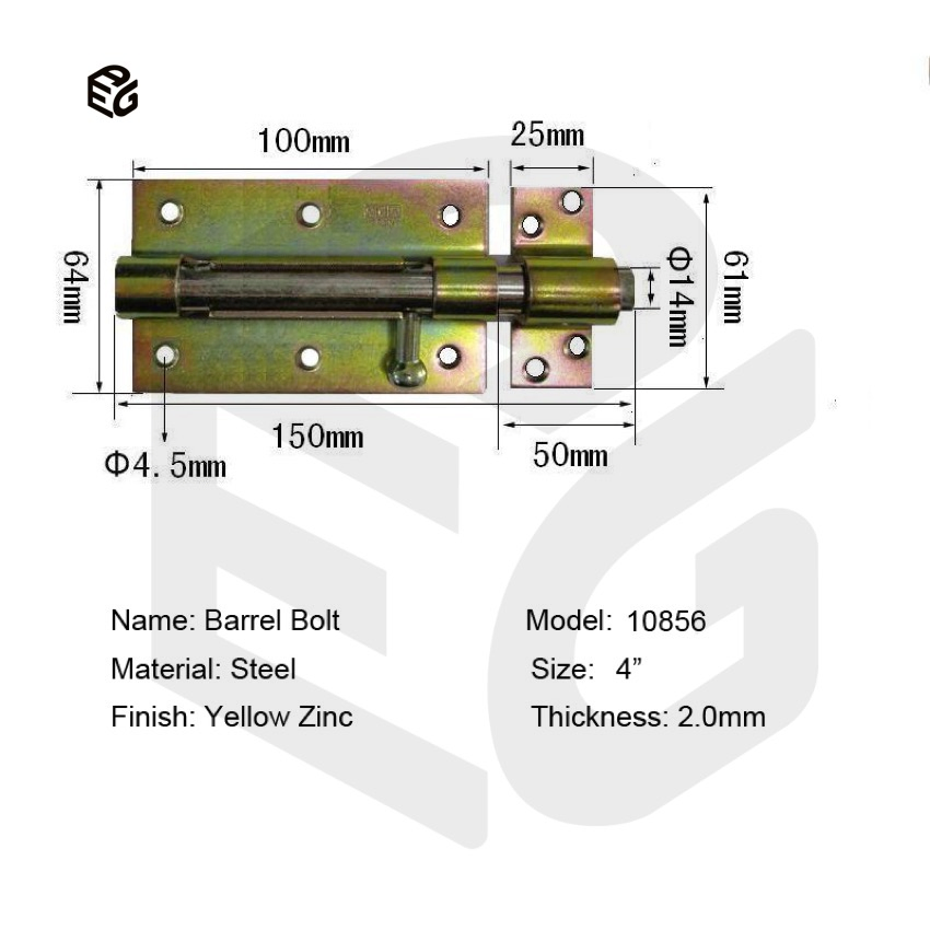 6" Industrial Barrel Bolt for Doors &amp; Windows, 2.8mm Black Powder Steel Locking Hardware