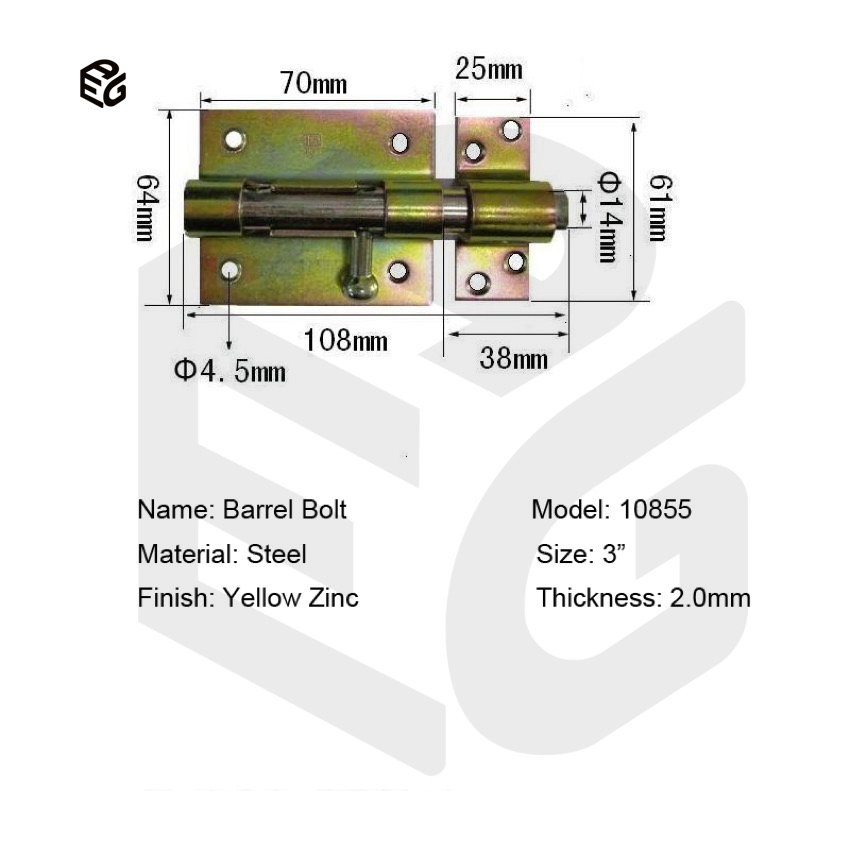 6" Industrial Barrel Bolt for Doors &amp; Windows, 2.8mm Black Powder Steel Locking Hardware