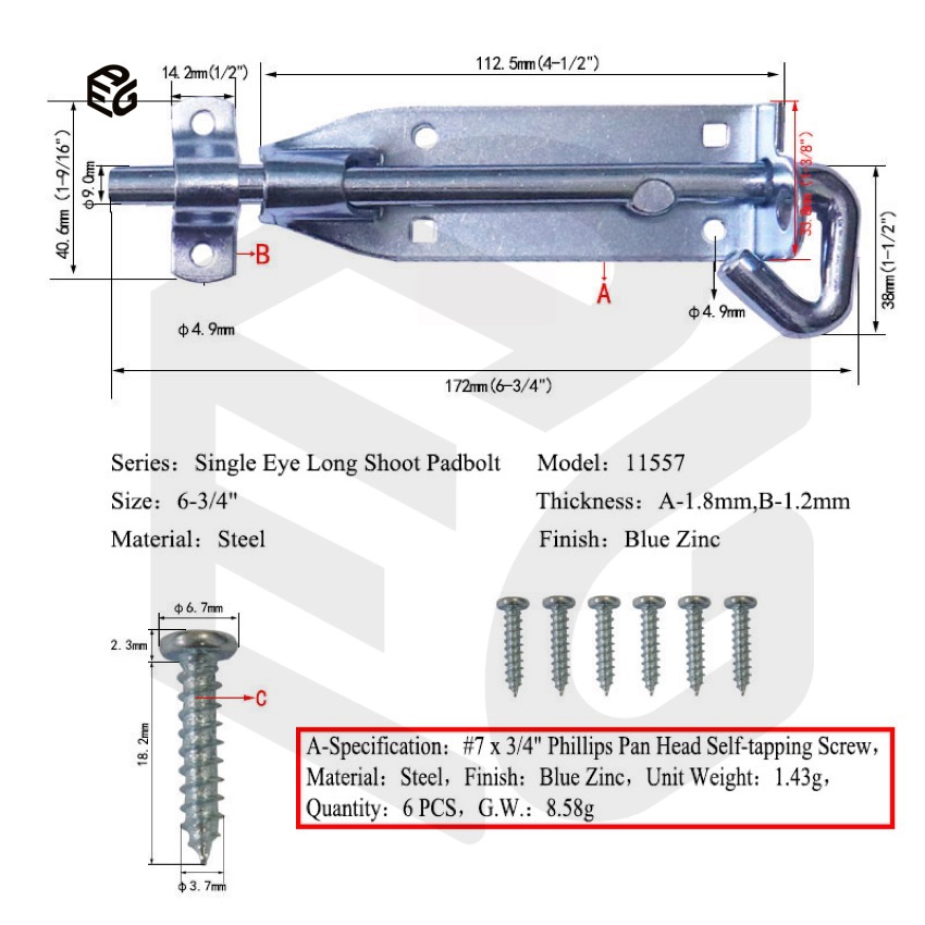 6" Stainless Steel Door Bolt for Fence &amp; Windows, Vibratory Polished Security Hardware