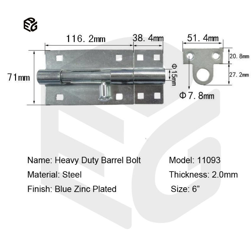 6" Industrial Barrel Bolt for Doors &amp; Windows, 2.8mm Black Powder Steel Locking Hardware