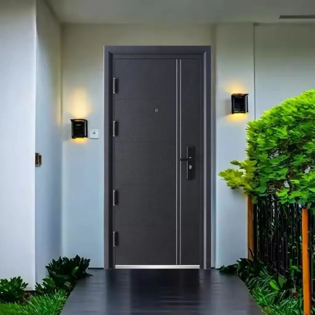 Popular Design Security Exterior Interior Steel Door with Handle for Home