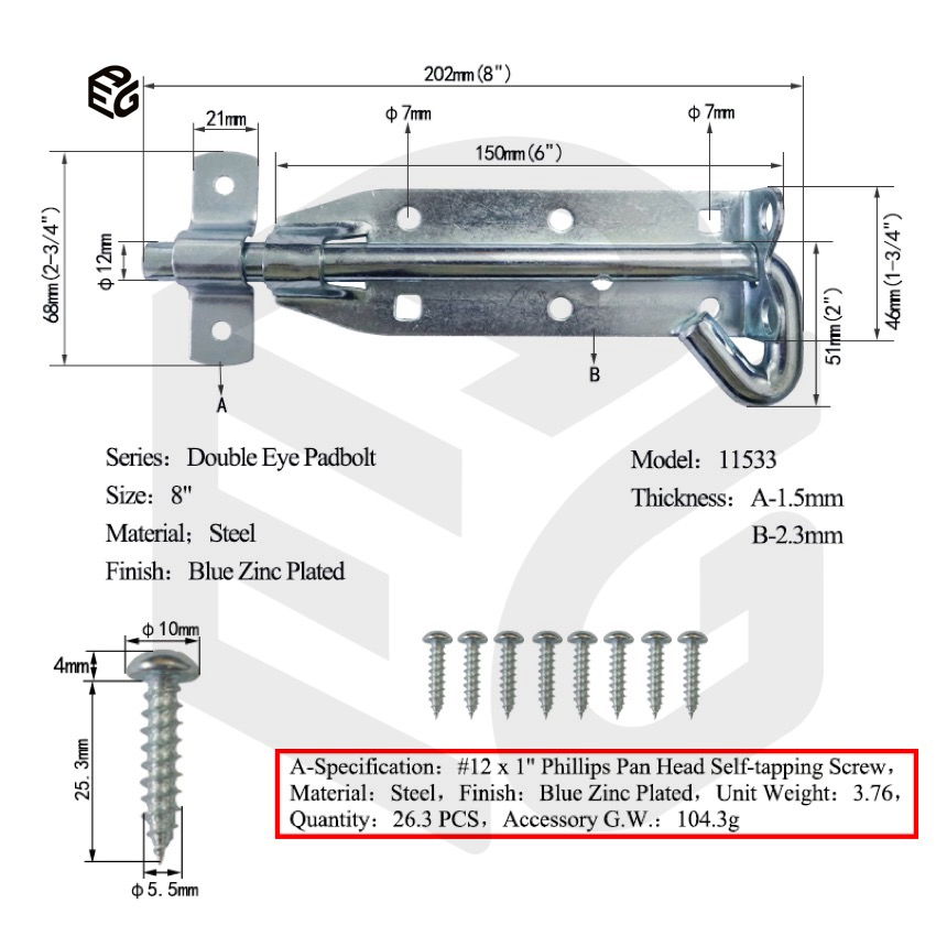 6" Stainless Steel Door Bolt for Fence &amp; Windows, Vibratory Polished Security Hardware