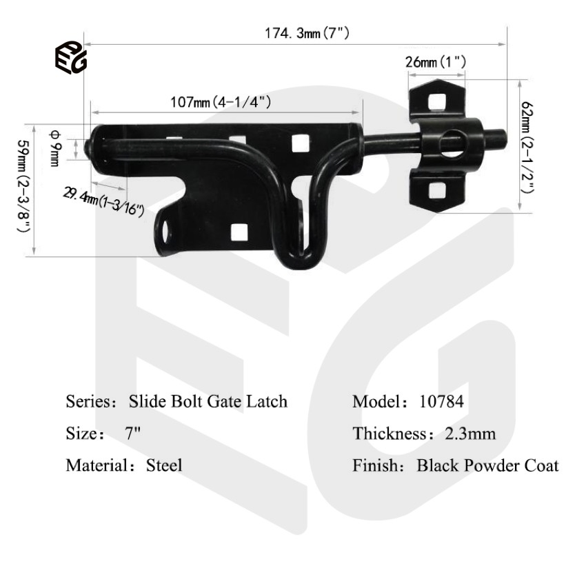 6" Slide Bolt Latch for Doors &amp; Windows, Black Powder Coated Steel Locking Mechanism