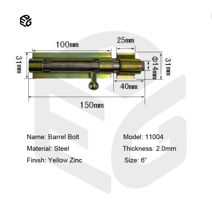 4" Yellow Zinc Barrel Bolt for Cabinet Doors &amp; Window Guards, 2.0mm Steel Rust-Proof Security Bolt
