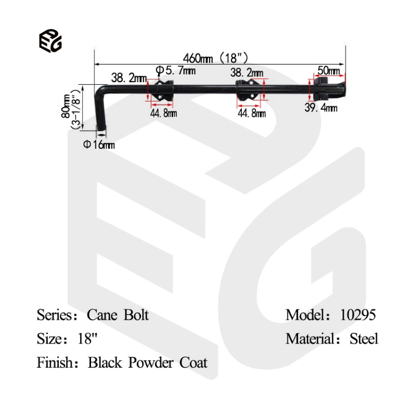 Heavy Duty Steel Cane Bolt for Sliding Doors &amp; Windows, 18" Blue Zinc Plated Security Bolt