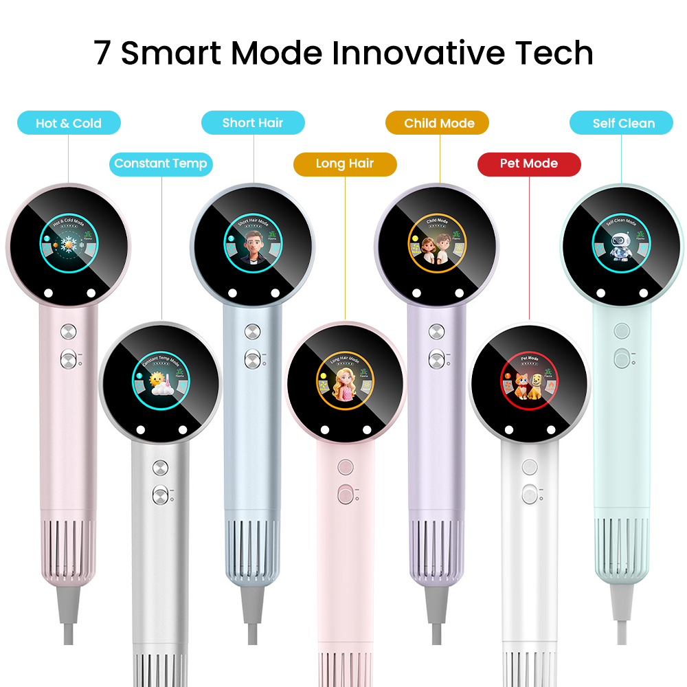 7 Mode Professional High-Speed Ionic Diffuser High Speed Plasma Hair Dryer Fast Drying For Salon Home Use AI Animated Display