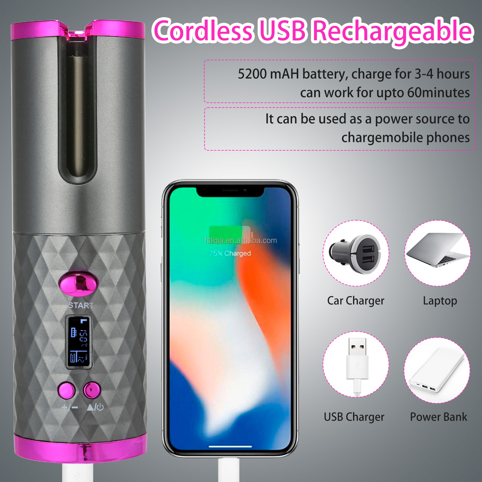 Mini Automatic Wireless Hair Curler with USB Charging Rechargeable Cordless Design for Easy Automatic Rotating Curling