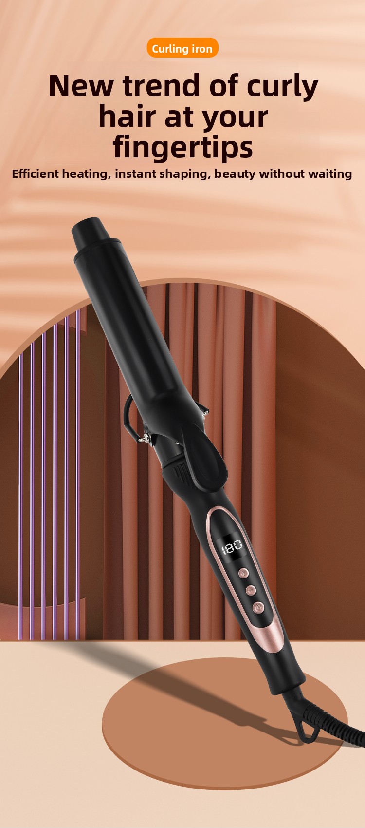 New Professional Portable Electric Ceramic PTC Curling Iron LCD Temperature Display Ionic Fast Heating Long-Lasting French
