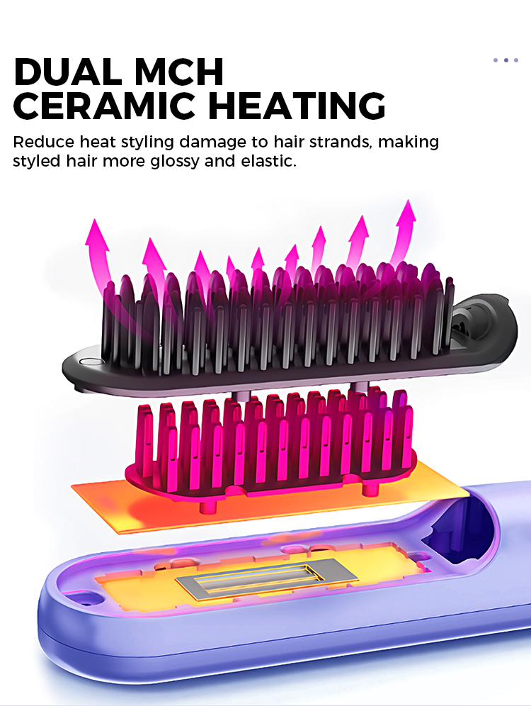Wireless USB-Powered Ceramic-Tip Straightening & Curling Brush with ABS Plastic Handle Portable Home Hair Styler