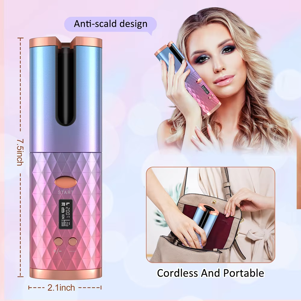 Cordless Automatic Hair Curler Cup Curling Iron Mini Portable USB Rechargeable LCD Display Smart Temp Styling Tool OEM ODM