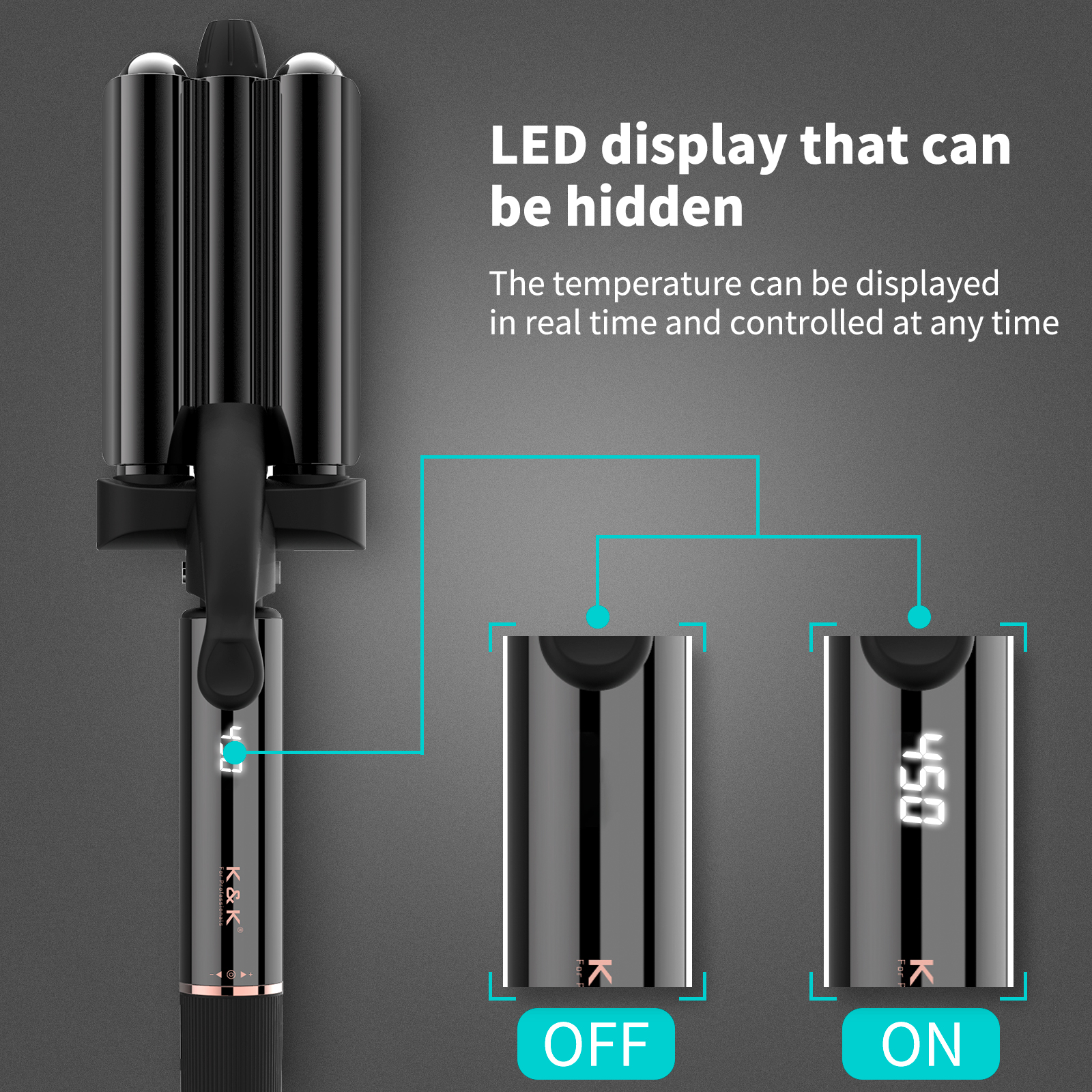 Professional Electric 22mm Ceramic 3-Barrel Curling Iron LCD Temperature Control Rapid Warming MCH Heater Big Wave Waver Wand