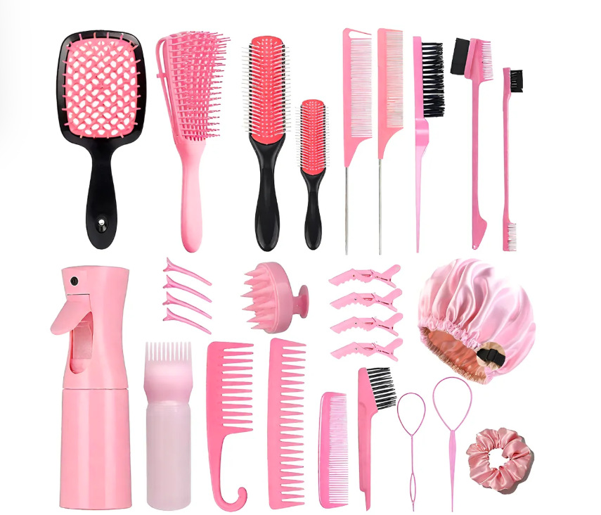 27Pcs Professional Hair Brush Set, Hair Styling Comb Kit with Continuous Spray Bottle, Scalp Massage Shampoo Brush for Salon