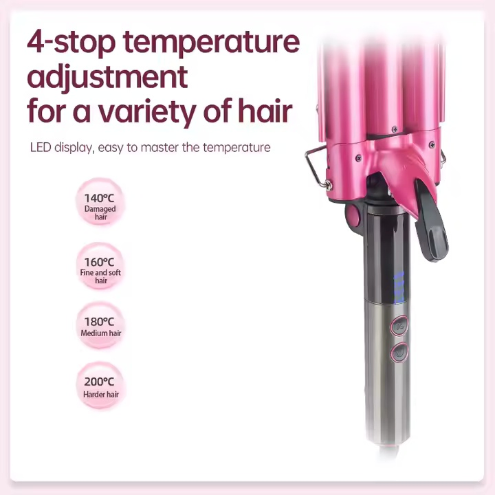 Home Use Three Barrel Ceramic Big Wave Curler Automatic LED Curling Iron with Triple Barrel Hair Waver Hair Curler