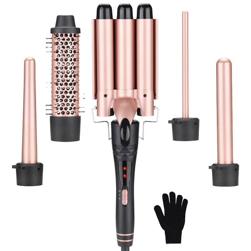 Best Seller Portable Electric Ceramic PTC 5-in-1 Professional Curly Hair Curling Wand &amp; Iron Set