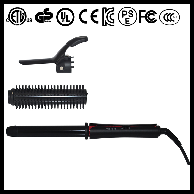 Hair Korean Rotating Straightening and Curling Iron with Brush