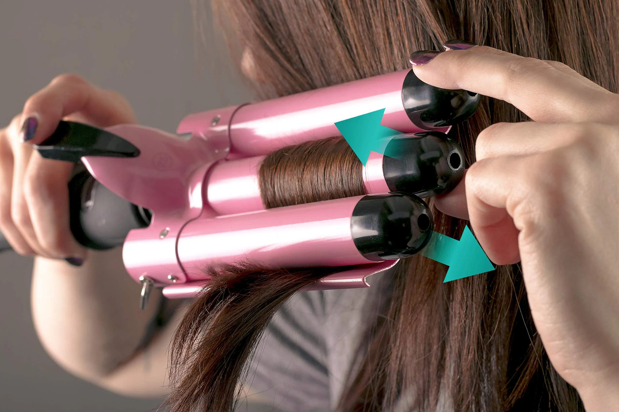 Factory Price LCD Temperature Display Pink Three Barrel Iron Hair Curler