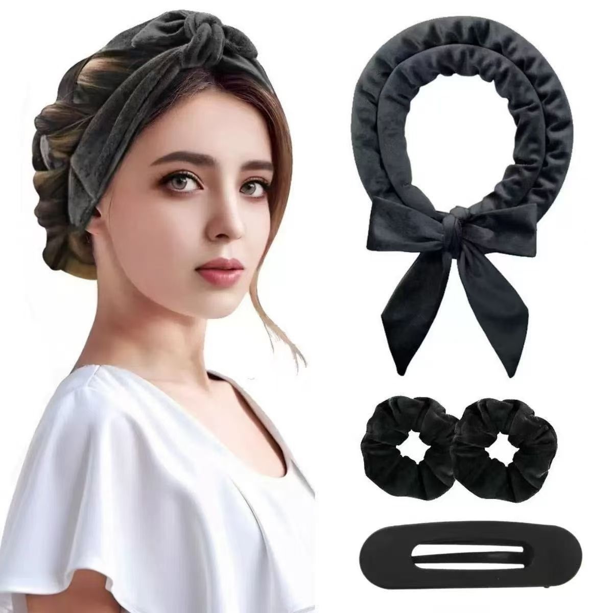 4pcs/box Heatless Hair Curlers Soft Velvet Hairband Scrunchies Curling Iron Set Wave Hair Styling Tool Flexible Home Use Clips