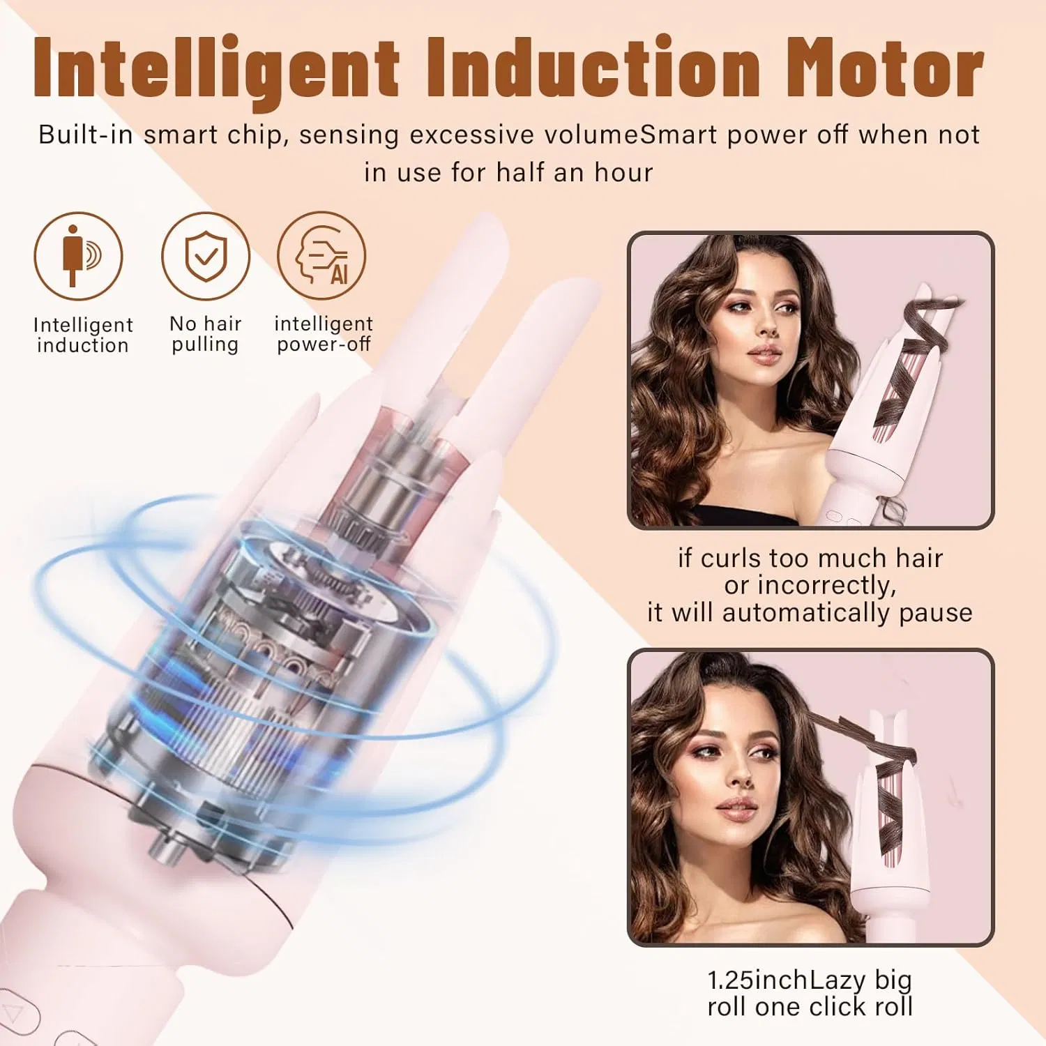 Automatic Pink Anti-Scald Anti-Tangle Rotating Hair Curler with 3 Temperature Settings