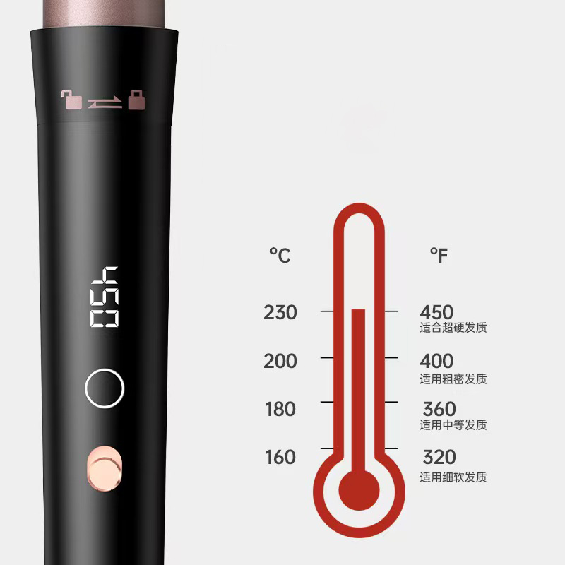 Professional OEM/ODM Cordless Ceramic Hair Curling Iron Fast Heating PTC Heater LCD Temperature Display Adjustable Control