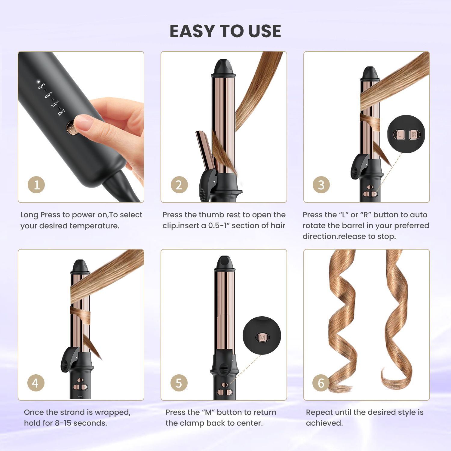 Auto-Rotating Tourmaline Ceramic Curling Iron Versatile Hair Styling Tool