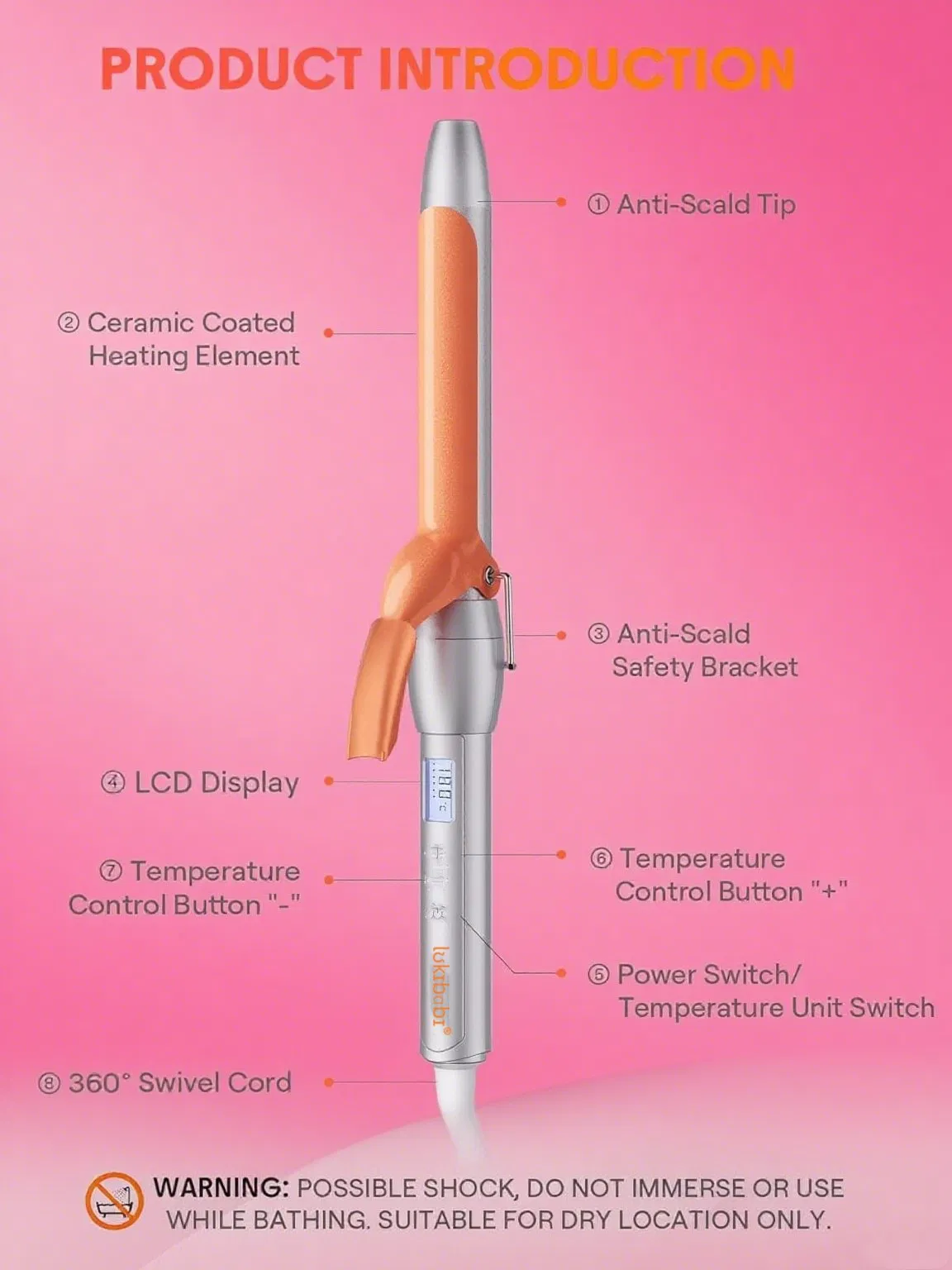 Automatic Rotating Curling Iron Beach Waves Curling Wand Portable Hair Curler Lightweight for Travel, Ceramic