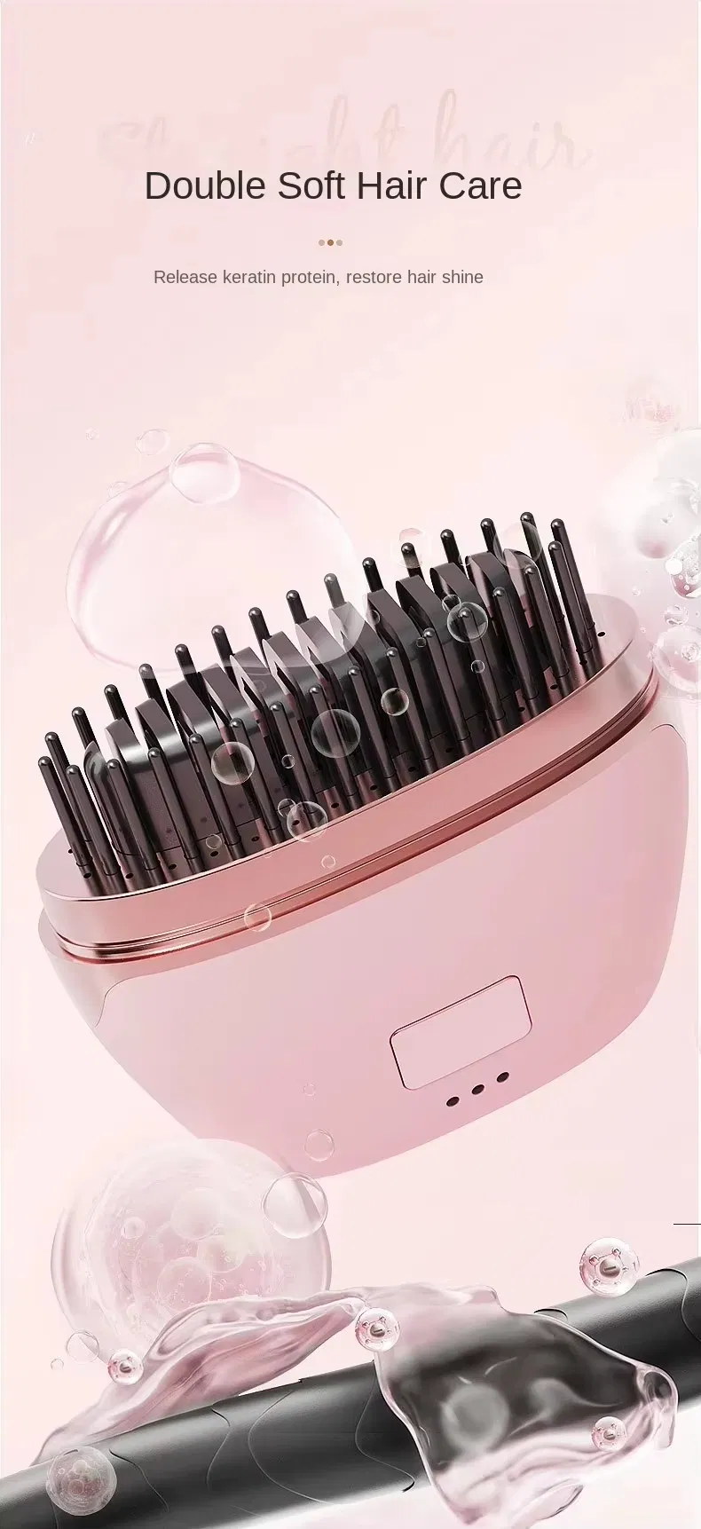 Mini Rechargeable Hair Straightener Wireless Portable Travel Lazy Hair Brush Negative Ion 2-in-1 Straightening Curling Iron