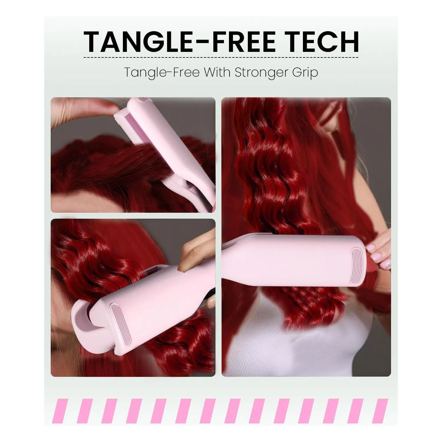 Electric Portable Ceramic Pink 1/4 Inch Hair Waver Iron Wand Crimper