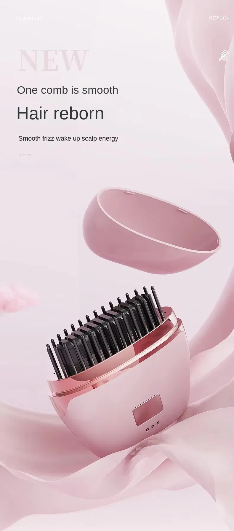 Mini Rechargeable Hair Straightener Wireless Portable Travel Lazy Hair Brush Negative Ion 2-in-1 Straightening Curling Iron