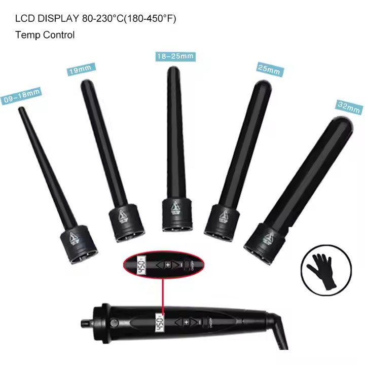 Professional 5 in 1 Curling Barrel Replaceable Ceramic Automatic Rotating Wave Curling Iron