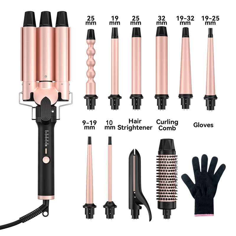 Multi Kit Interchangeable Wand 11 in 1 Interchangeable Ceramic Barrels Wih Flat Iron Curling Iron Hair Curler Set