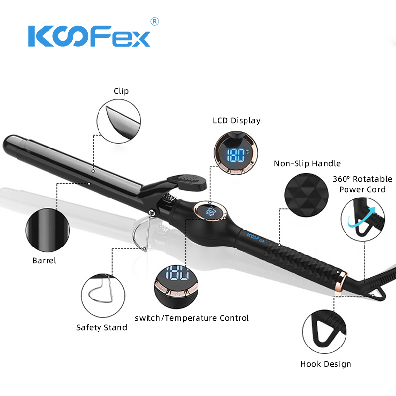 Professional LCD Display Electric Curling Iron Rapid Heating 450F Ceramic Tourmaline Coating Barrel Hair Curler//