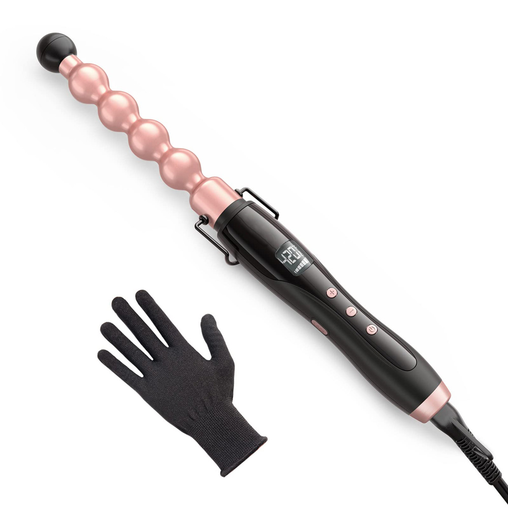 NB WIDE Electric Ceramic PTC Curling Wand with LCD Temperature Display 1 Inch Bubble Design Short Long Hair Hotel &amp; Household