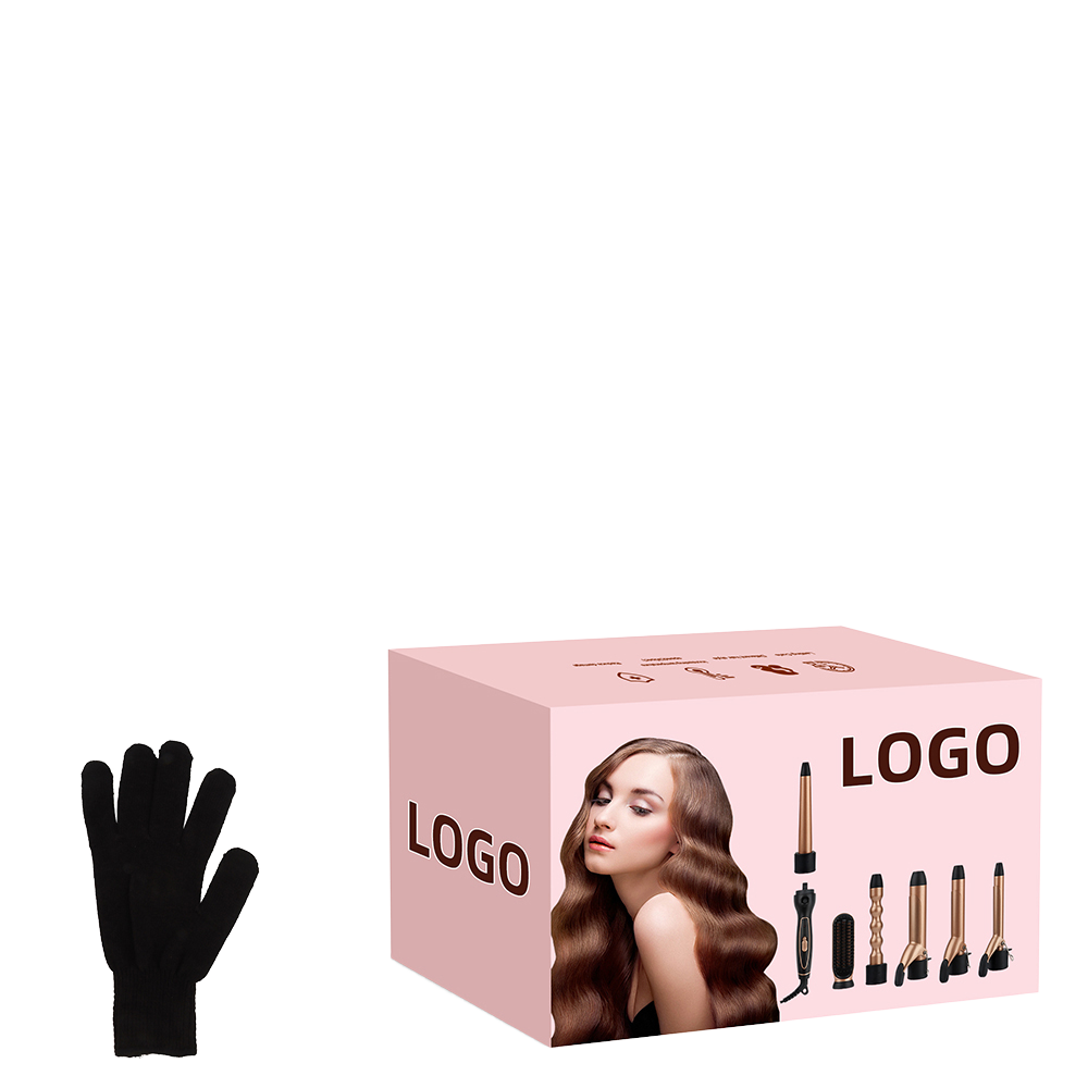 Custom Private Label TPX D002P 5-in-1 Interchange Ceramic Clampless Hair Curler Wand Set Electric PTC Heater LED Display