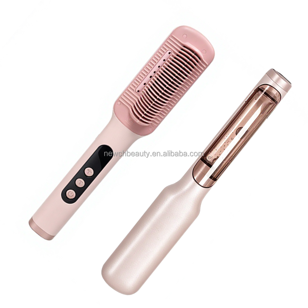 Electric Steam Hair Straightener Brush Curling Iron Comb 21ML Water Tank Curler Ionic Salon Barber Household Hair Styling Tool