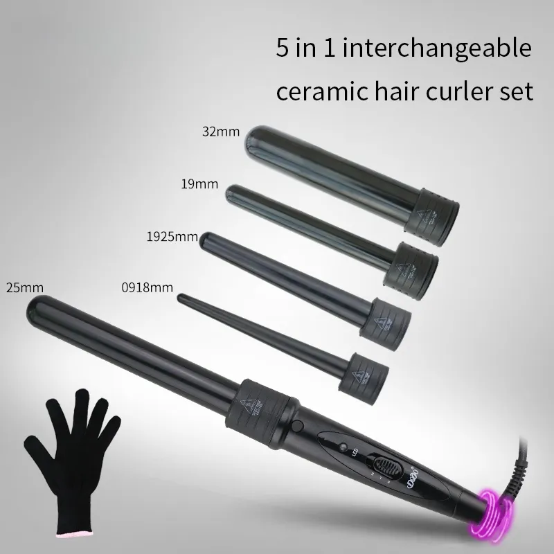 5 in 1 LED Display Interchangeable Tourmaline Ceramic Negative Ion Wave Curling Iron Image 6